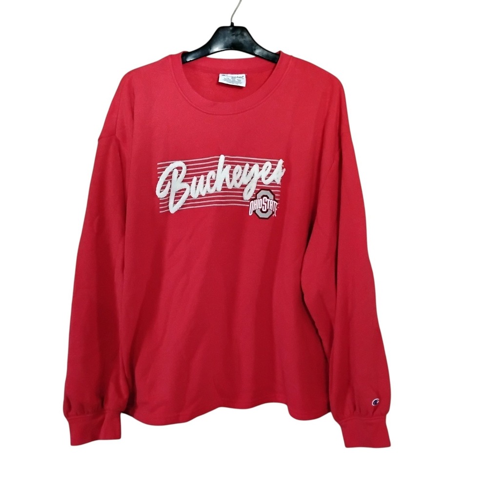 Champion Ohio State Buckeyes Sweatshirt Red Chenille Script Pullover Mens 2XL